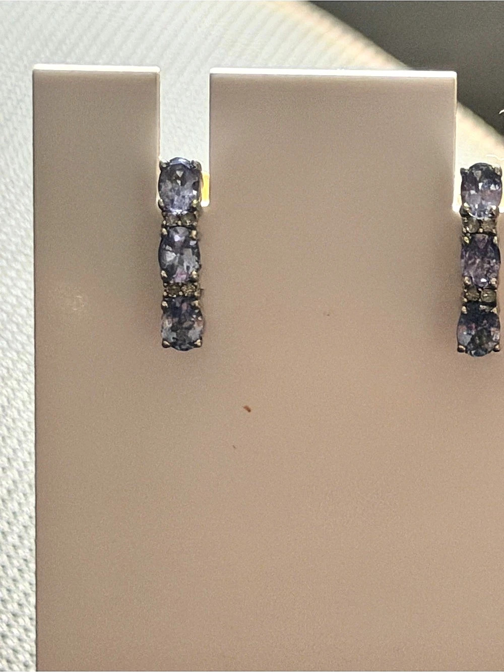 Vintage 925 Sterling Silver Tanzanite Half Hoop Earrings #363 - Picture 2 of 7